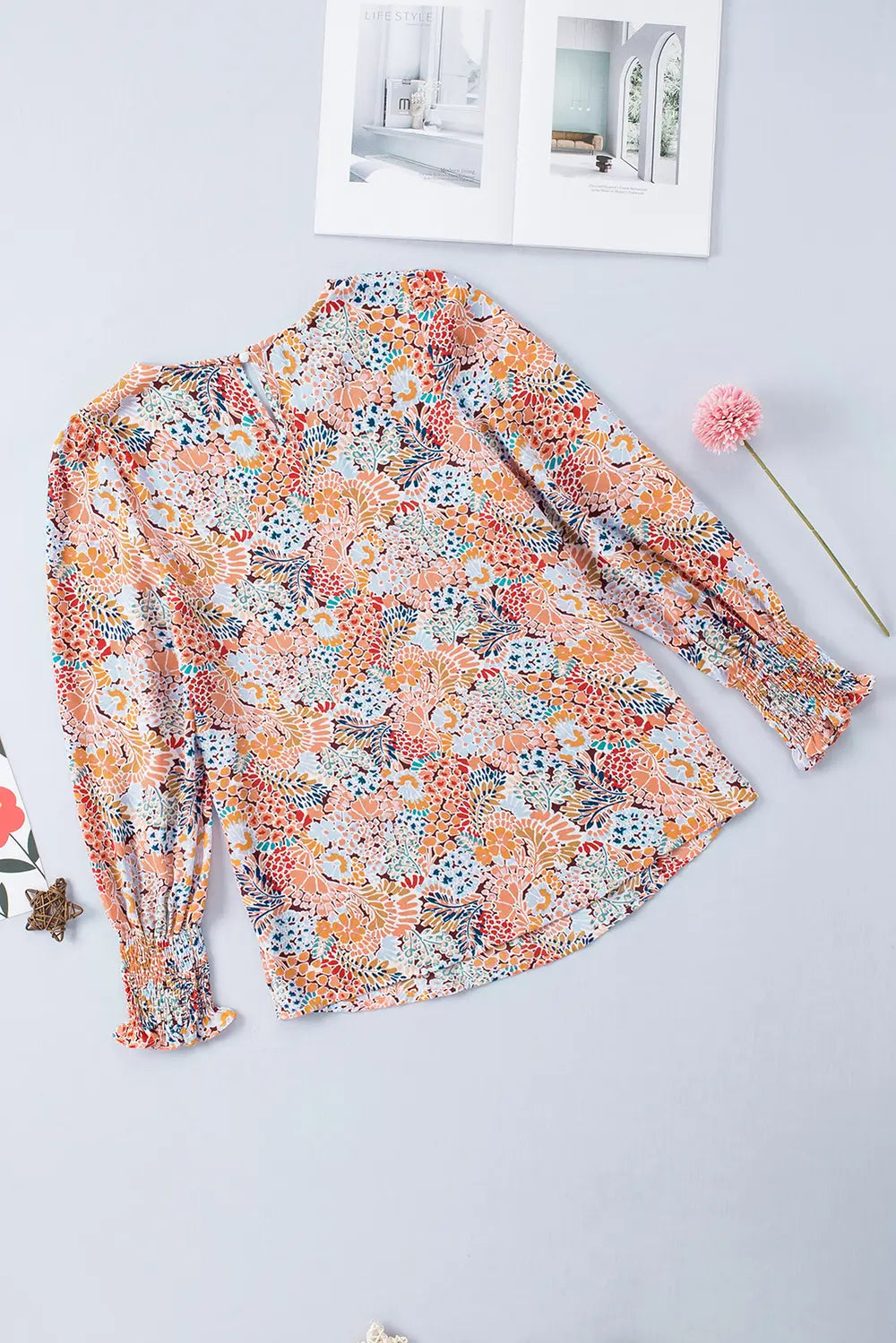 Floral Print Long Puff Sleeve Blouse – Trendsi | ClozArt