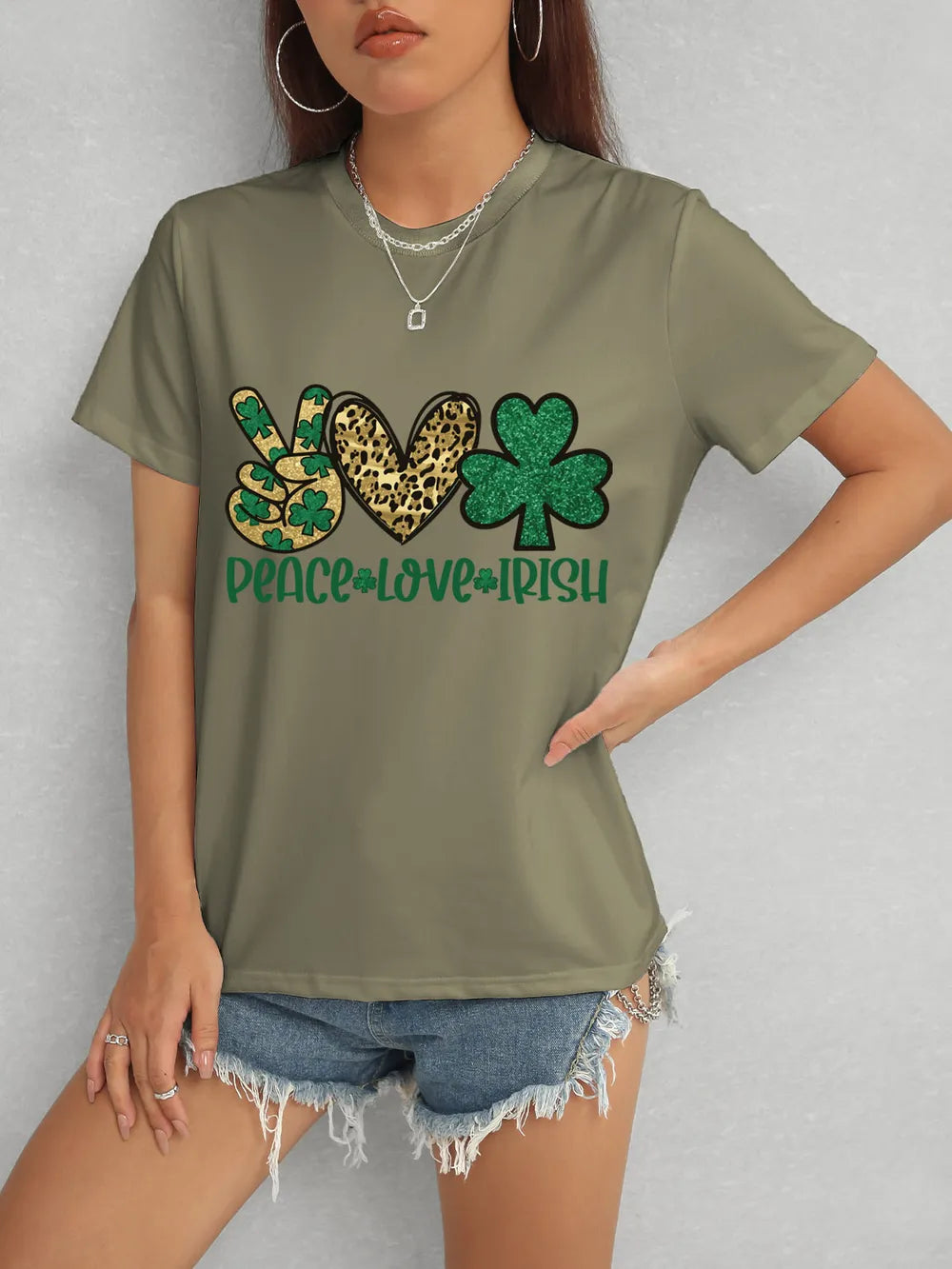 PEACE LOVE IRISH Round Neck Short Sleeve T-Shirt – Trendsi | ClozArt