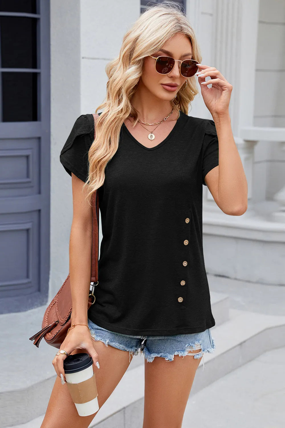 V-Neck Short Sleeve T-Shirt – Trendsi | ClozArt