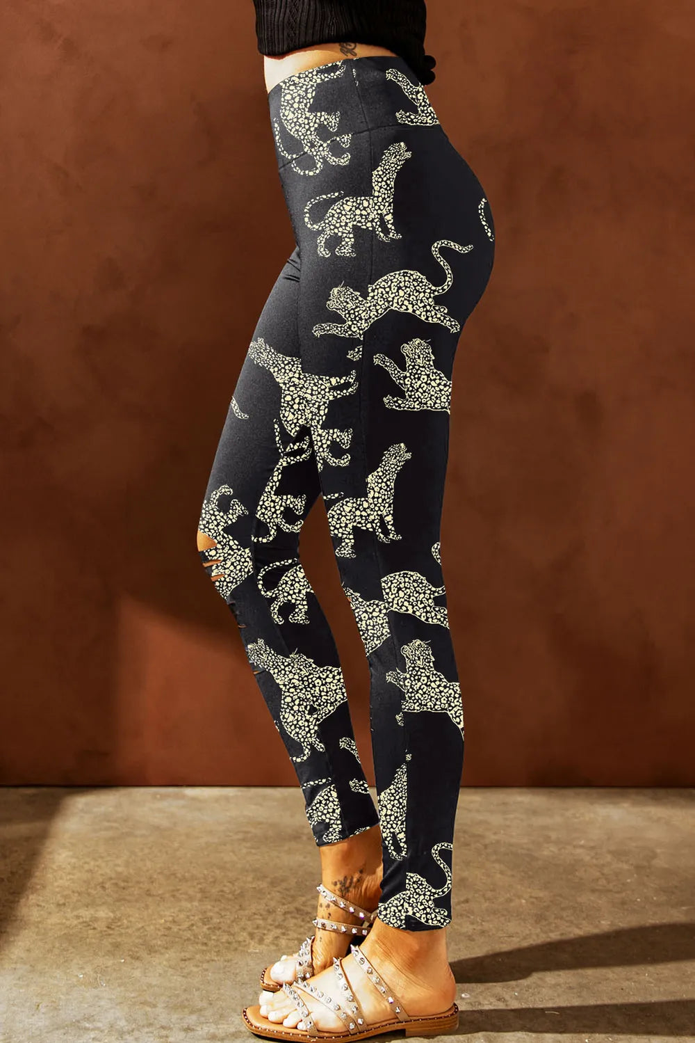 Animal Printed Distressed High Waist Leggings – Trendsi | ClozArt