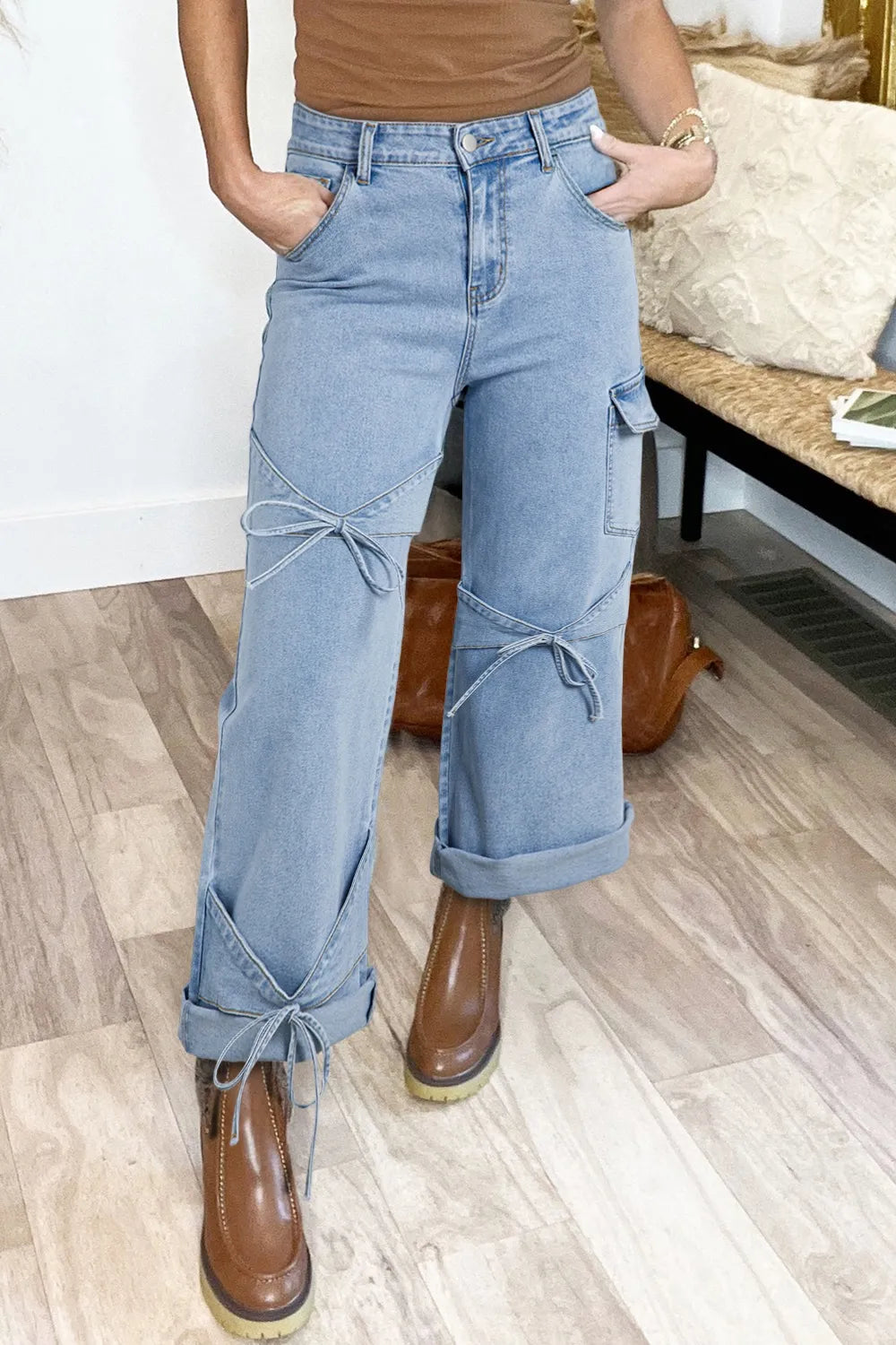 Bowknot Decor Cargo Jeans – Trendsi | ClozArt