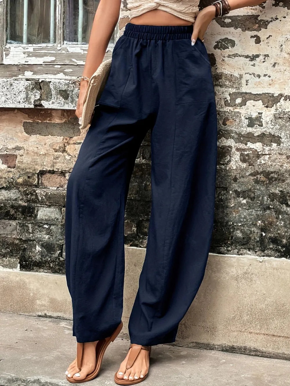 Elastic Waist Pants with Pockets – Trendsi | ClozArt