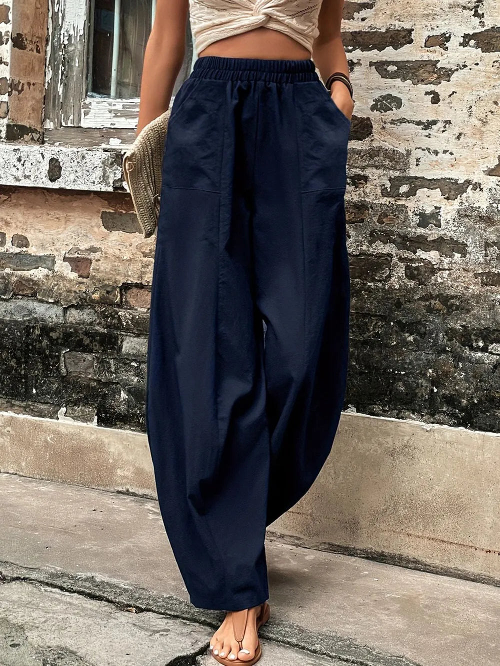 Elastic Waist Pants with Pockets – Trendsi | ClozArt