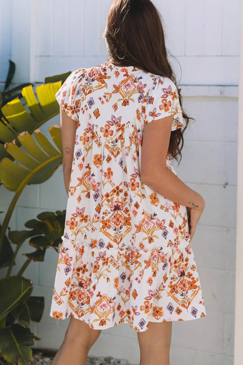 Printed Tie Neck Cap Sleeve Mini Dress – Trendsi | ClozArt