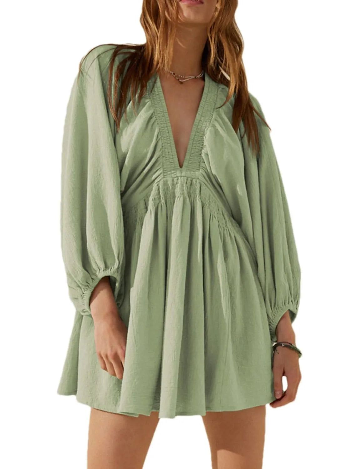 Textured V-Neck Mini Dress – Trendsi | ClozArt