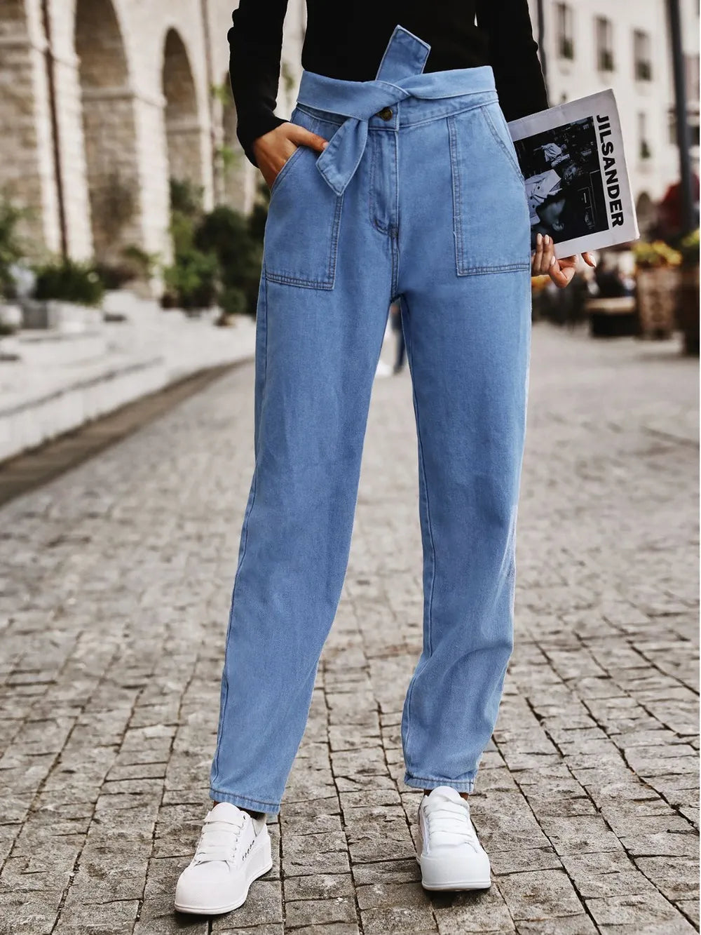 Tied Straight Jeans with Pockets – Trendsi | ClozArt