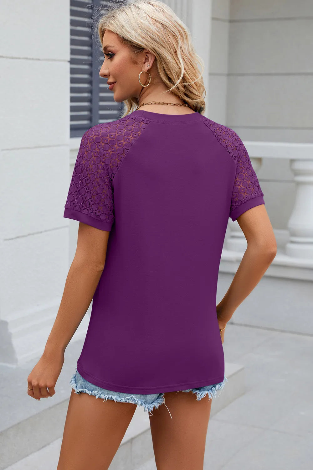 Openwork Round Neck Short Sleeve T-Shirt – Trendsi | ClozArt