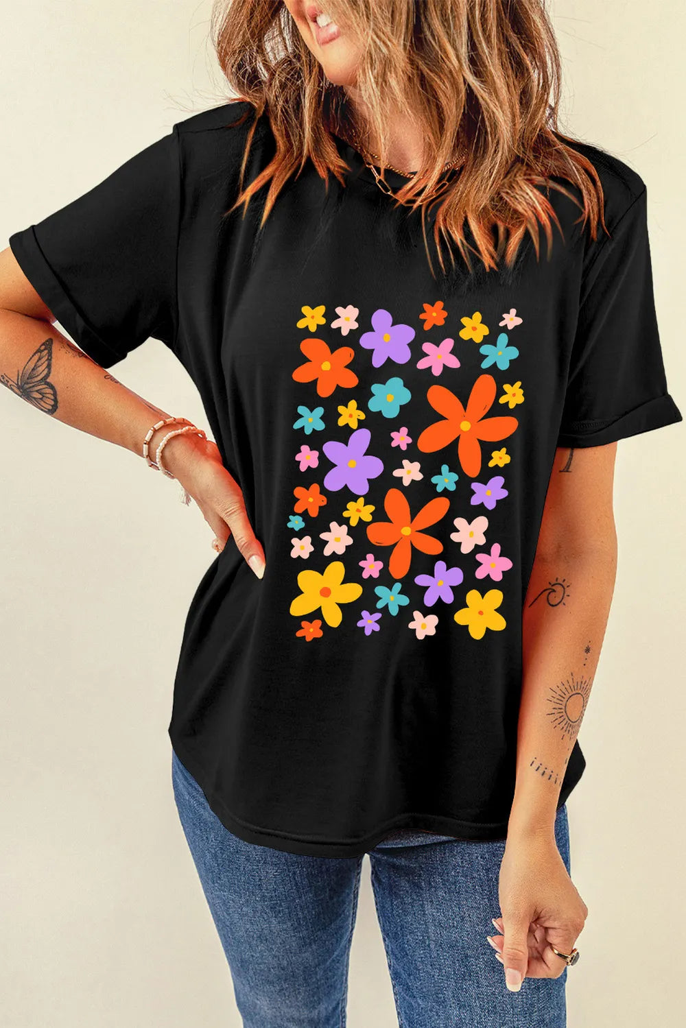 Flower Graphic Round Neck Short Sleeve T-Shirt – Trendsi | ClozArt