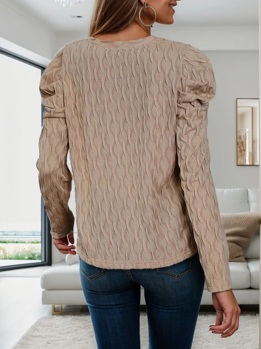 V-Neck Puff Sleeve Top – Trendsi | ClozArt