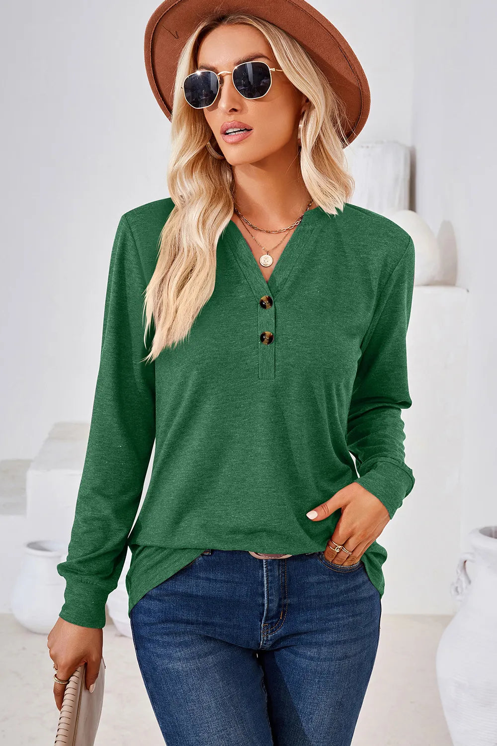 Notched Long Sleeve T-Shirt – Trendsi | ClozArt