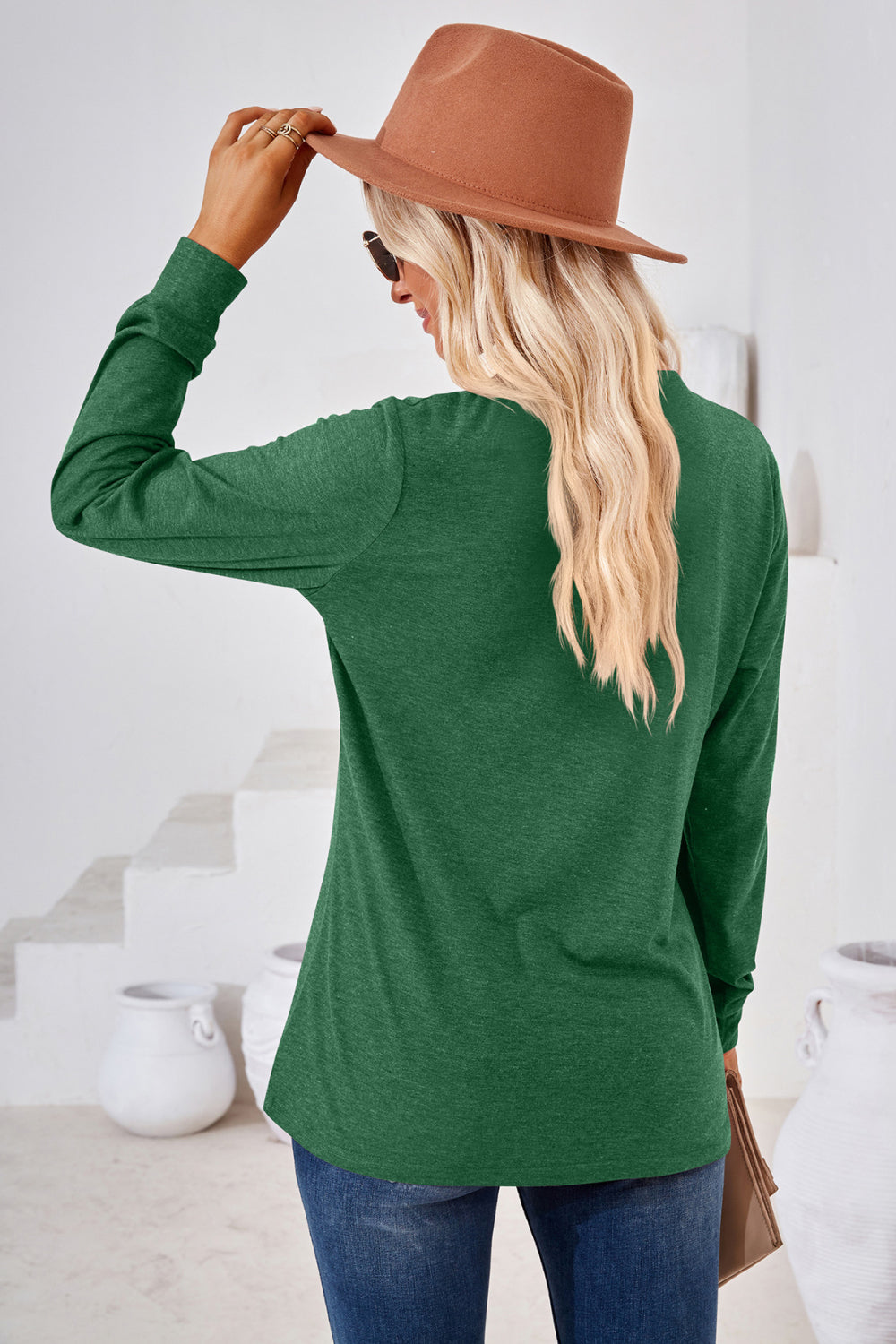 V-Neck Buttoned Long Sleeve Blouse – Trendsi | ClozArt