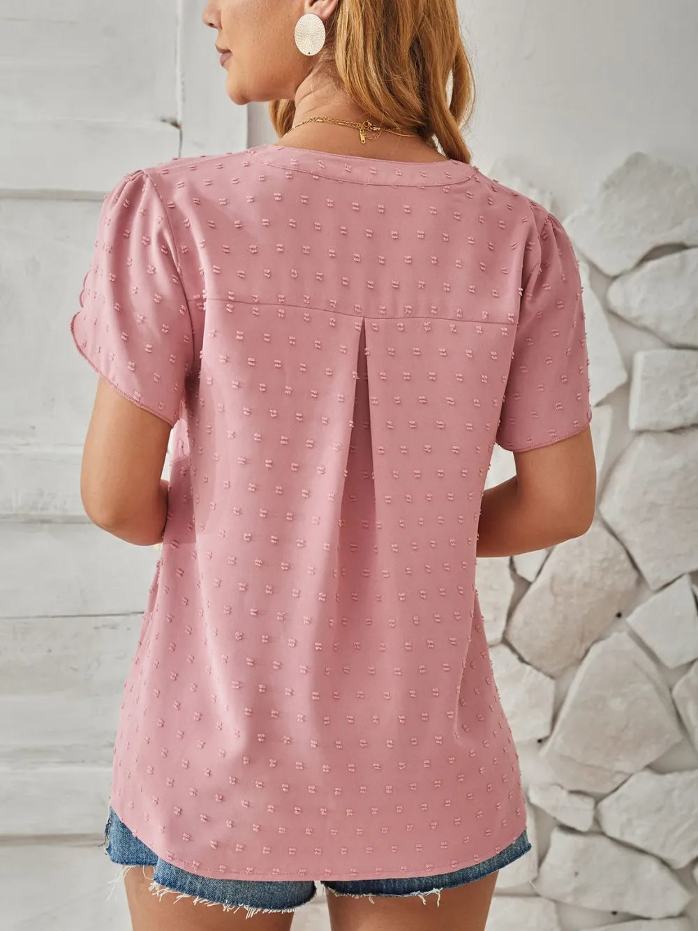 Swiss Dot Notched Petal Sleeve T-Shirt – Trendsi | ClozArt