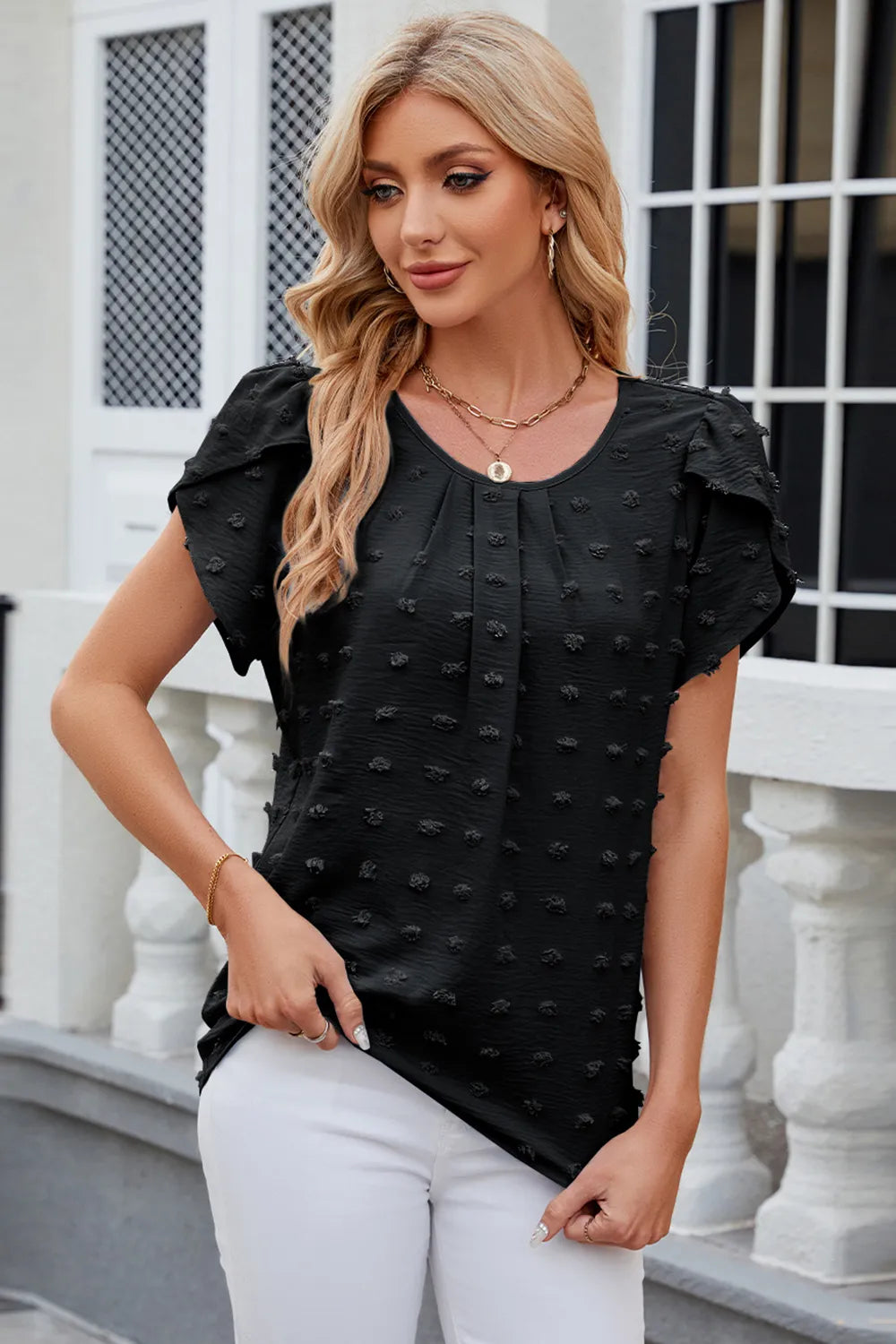 Swiss Dot Round Neck Short Sleeve T-Shirt – Trendsi | ClozArt