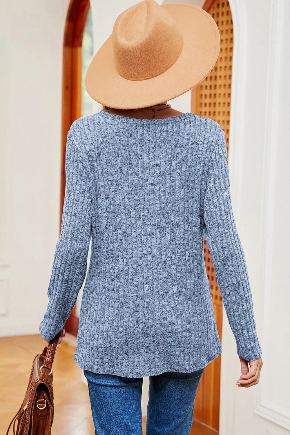 Eyelet Ribbed Round Neck Long Sleeve T-Shirt – Trendsi | ClozArt