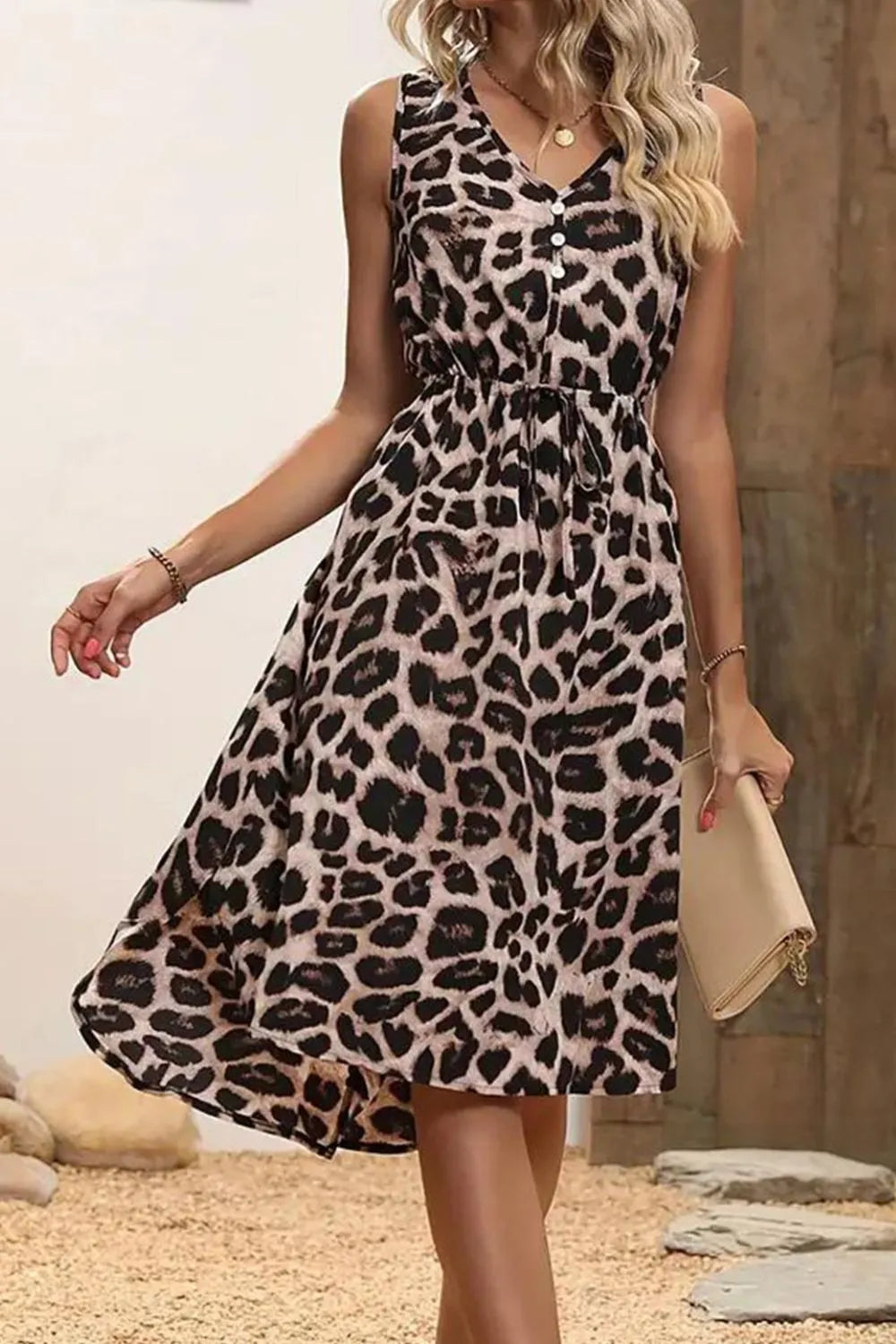 Leopard V-Neck Sleeveless Dress – Trendsi | ClozArt