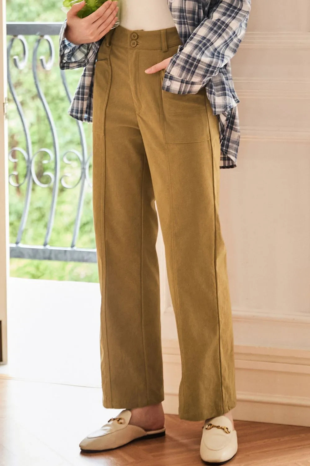 Half Elastic Waist Straight Pants – Trendsi | ClozArt