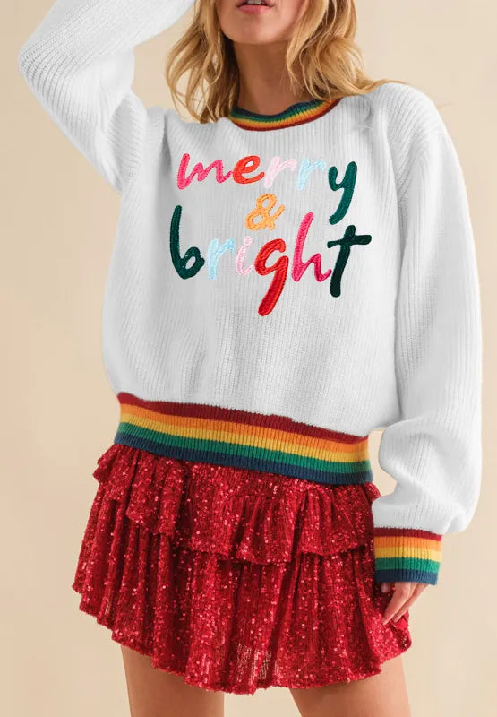 MERRY & BRIGHT Ribbed Round Neck Sweater – Trendsi | ClozArt