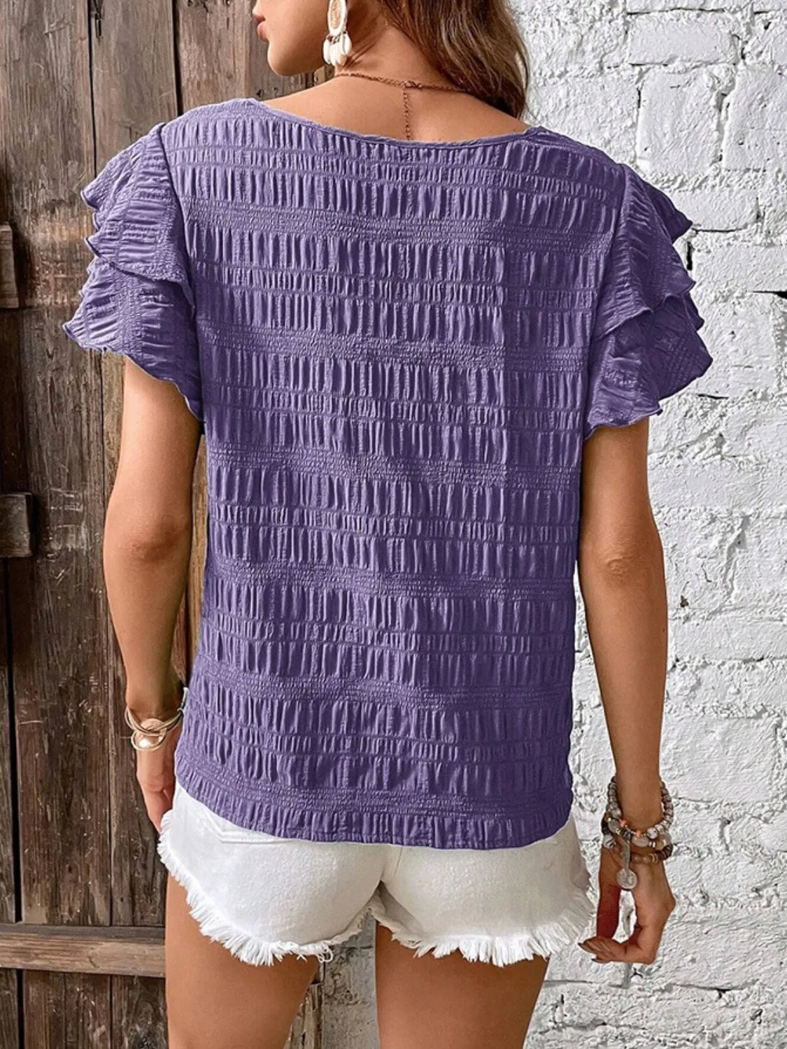Round Neck Ruffled Short Sleeve Top – Trendsi | ClozArt
