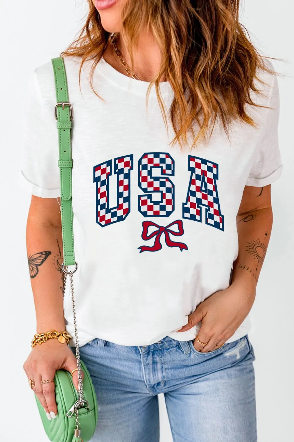 Checkered USA Graphic Round Neck Tee – Trendsi | ClozArt
