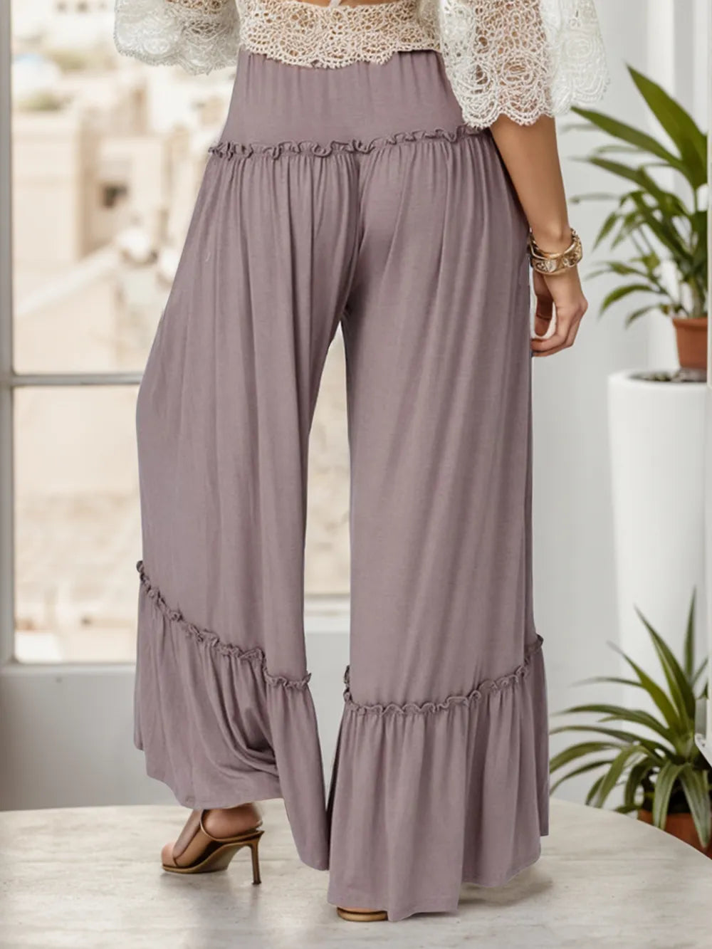 Wide Leg Ruffle Trim Pants – Trendsi | ClozArt