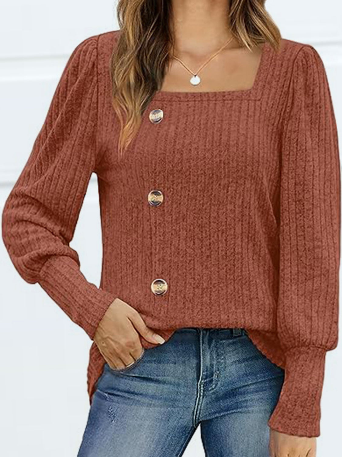 Decorative Button Square Neck Top – Trendsi | ClozArt