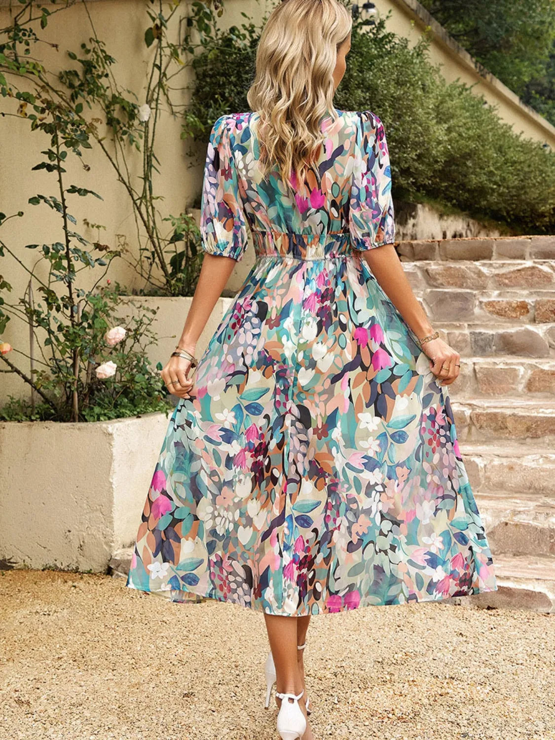 Printed Puff Sleeve Midi Dress – Trendsi | ClozArt
