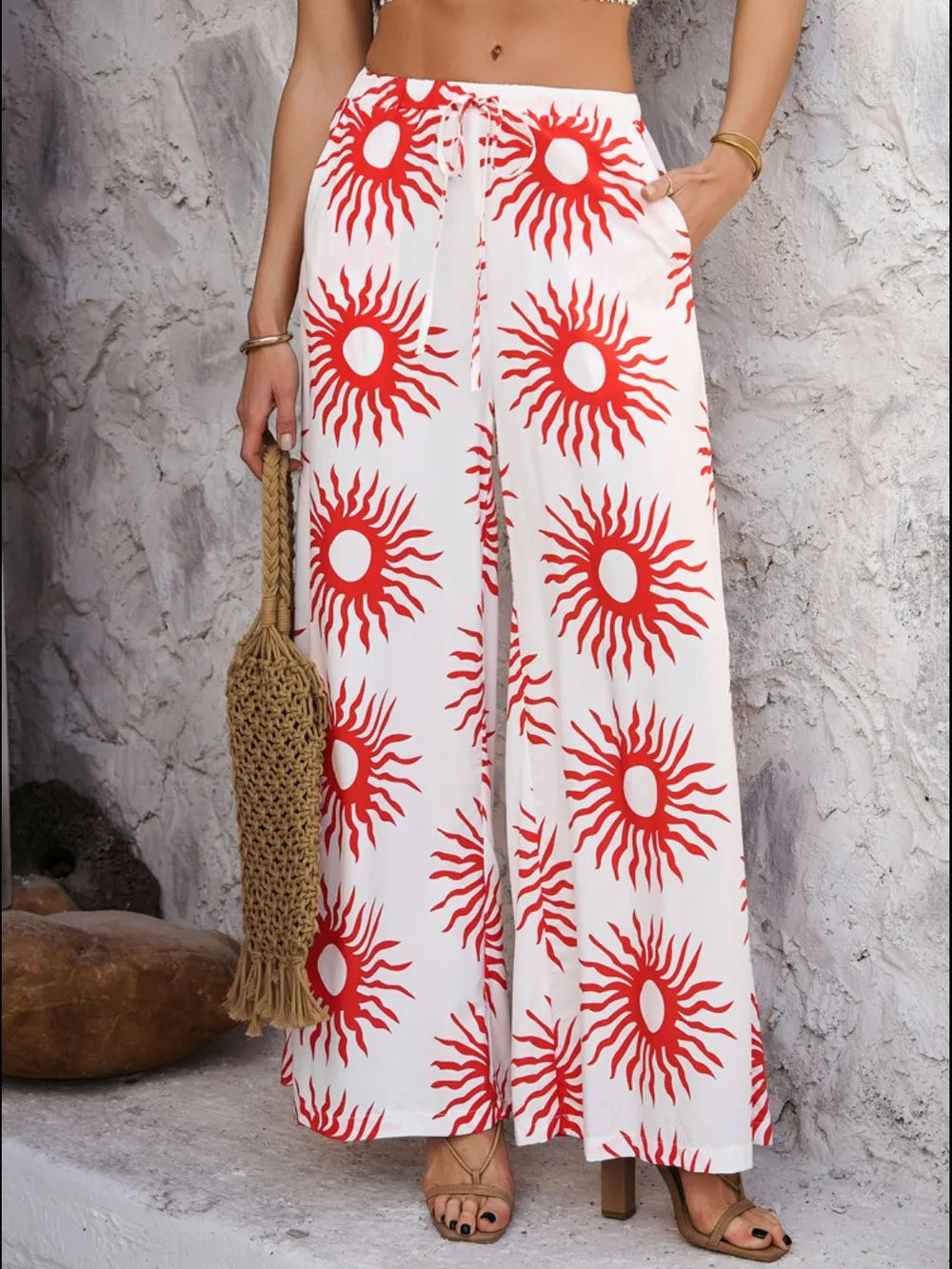 Devine Drawstring Printed Wide Leg Pants – Trendsi | ClozArt