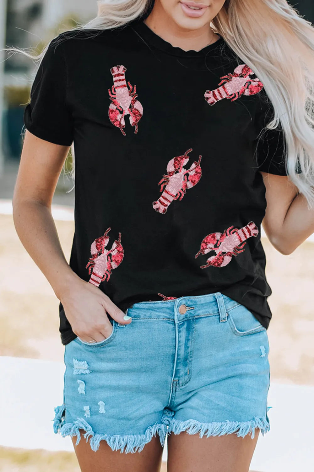 Lobster Print Round Neck Short Sleeve T-Shirt – Trendsi | ClozArt