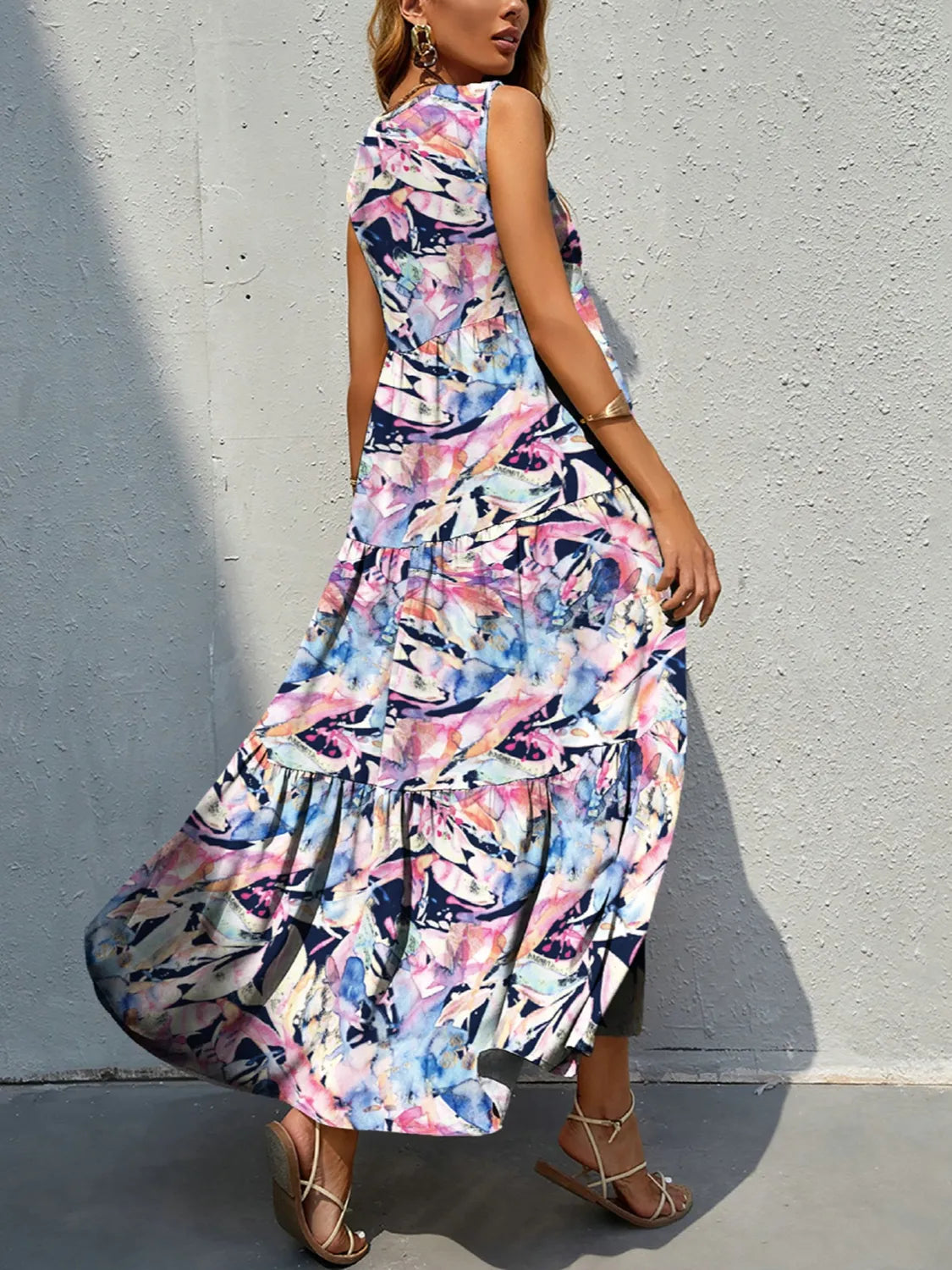 Printed V-Neck Tiered Maxi Tank Dress – Trendsi | ClozArt