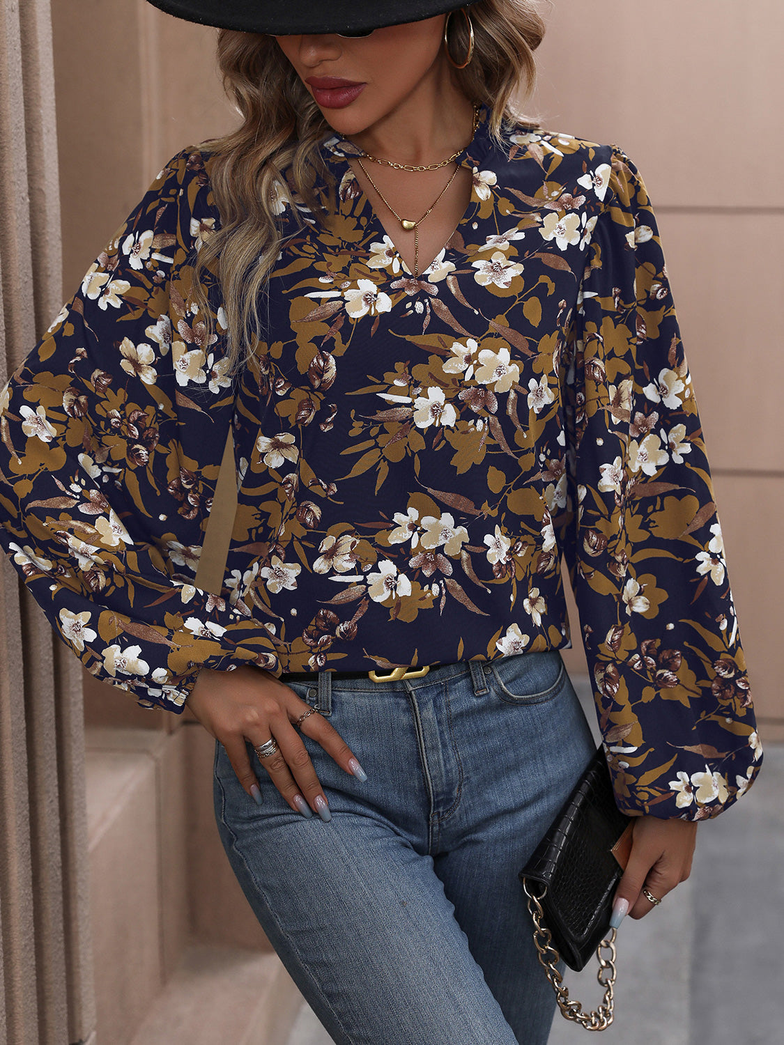 Perfee Floral Notched Balloon Sleeve Blouse – Trendsi | ClozArt