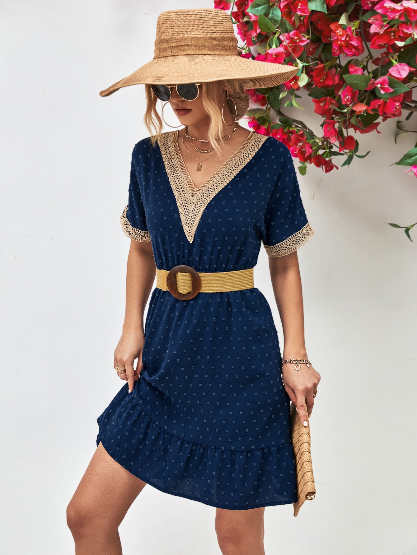 Contrast V-Neck Short Sleeve Mini Dress – Trendsi | ClozArt