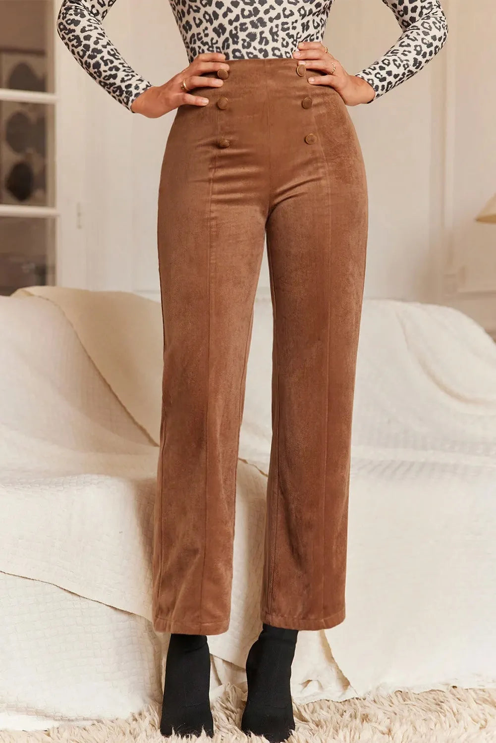 Decorative Button Straight Leg Pants – Trendsi | ClozArt