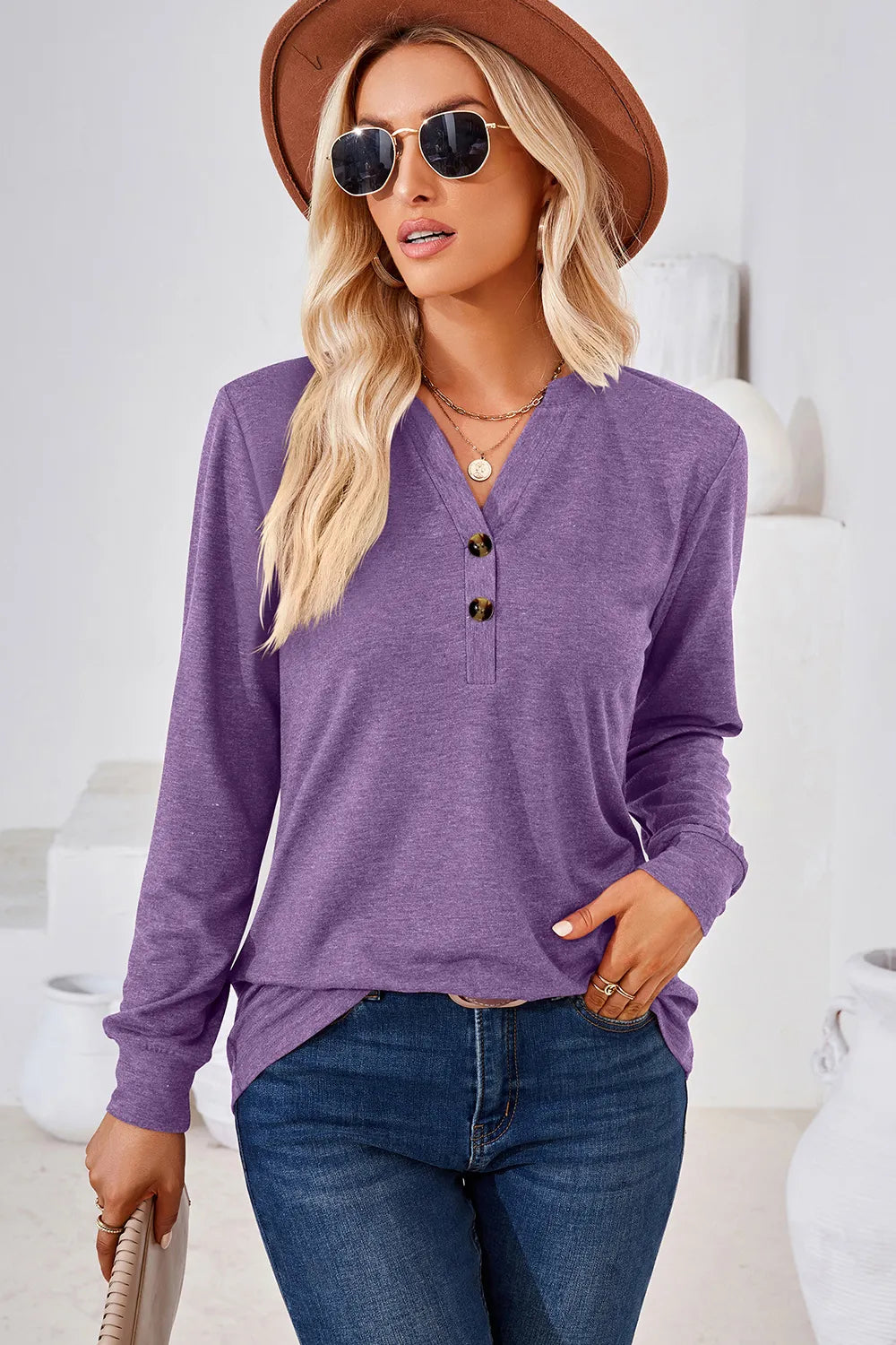Notched Long Sleeve T-Shirt – Trendsi | ClozArt