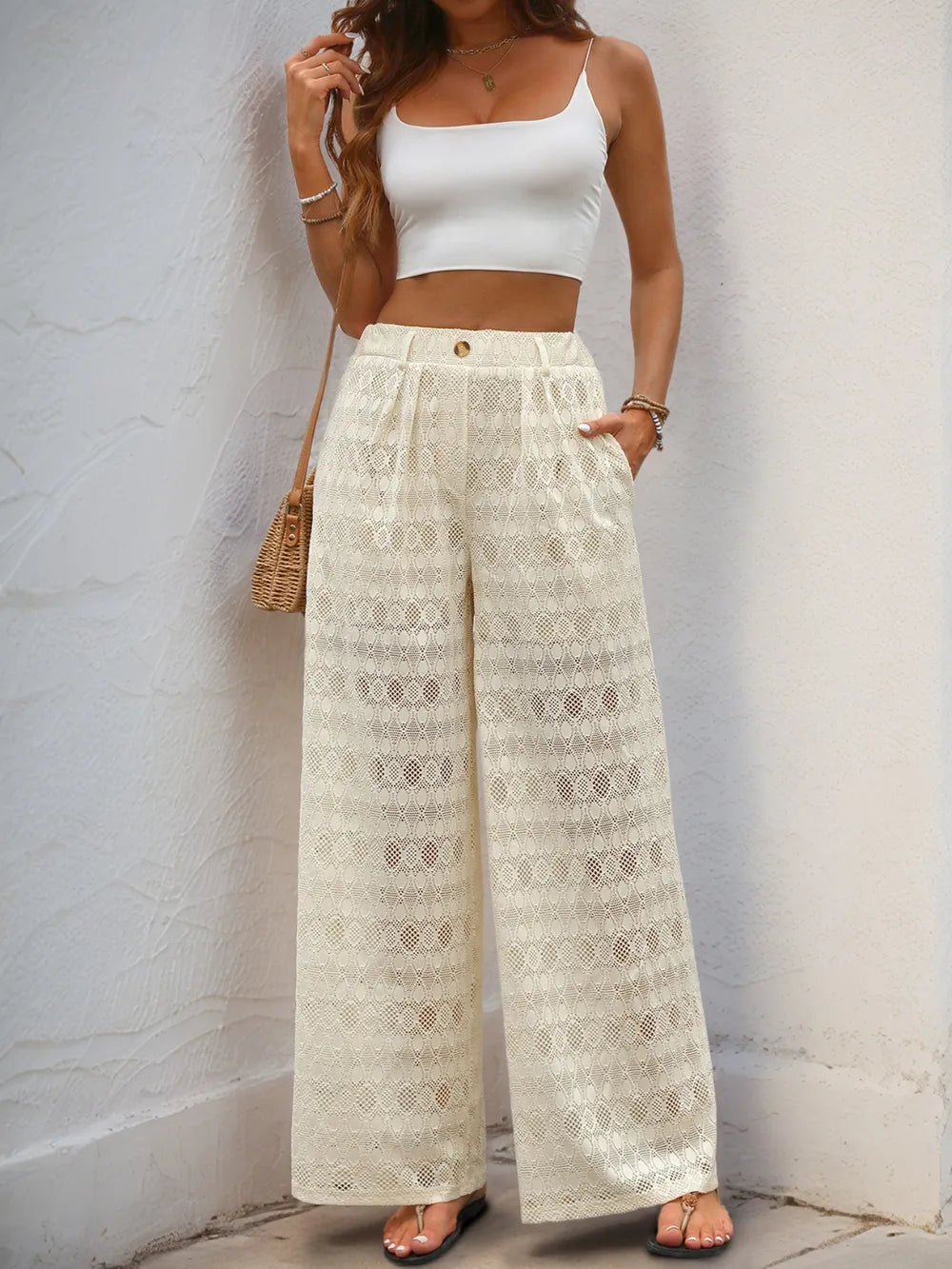 Decorative Button Wide Leg Pants – Trendsi | ClozArt