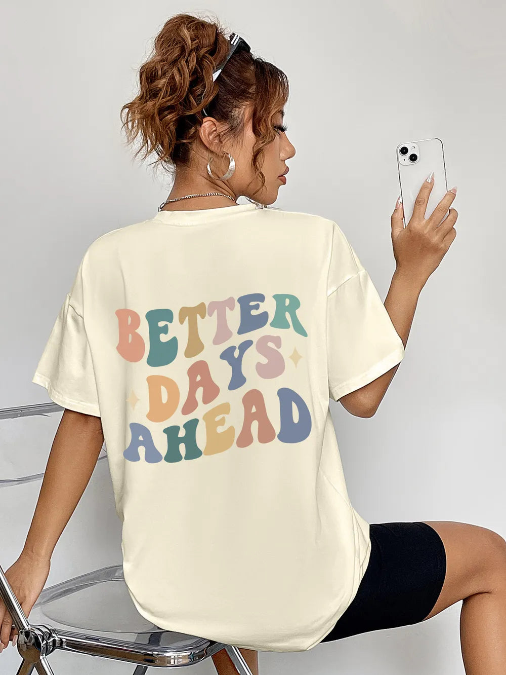BETTER DAYS AHEAD Round Neck T-Shirt – Trendsi | ClozArt