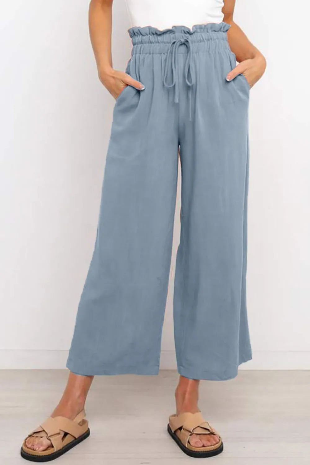 Drawstring Paperbag Waist Wide Leg Pants – Trendsi | ClozArt