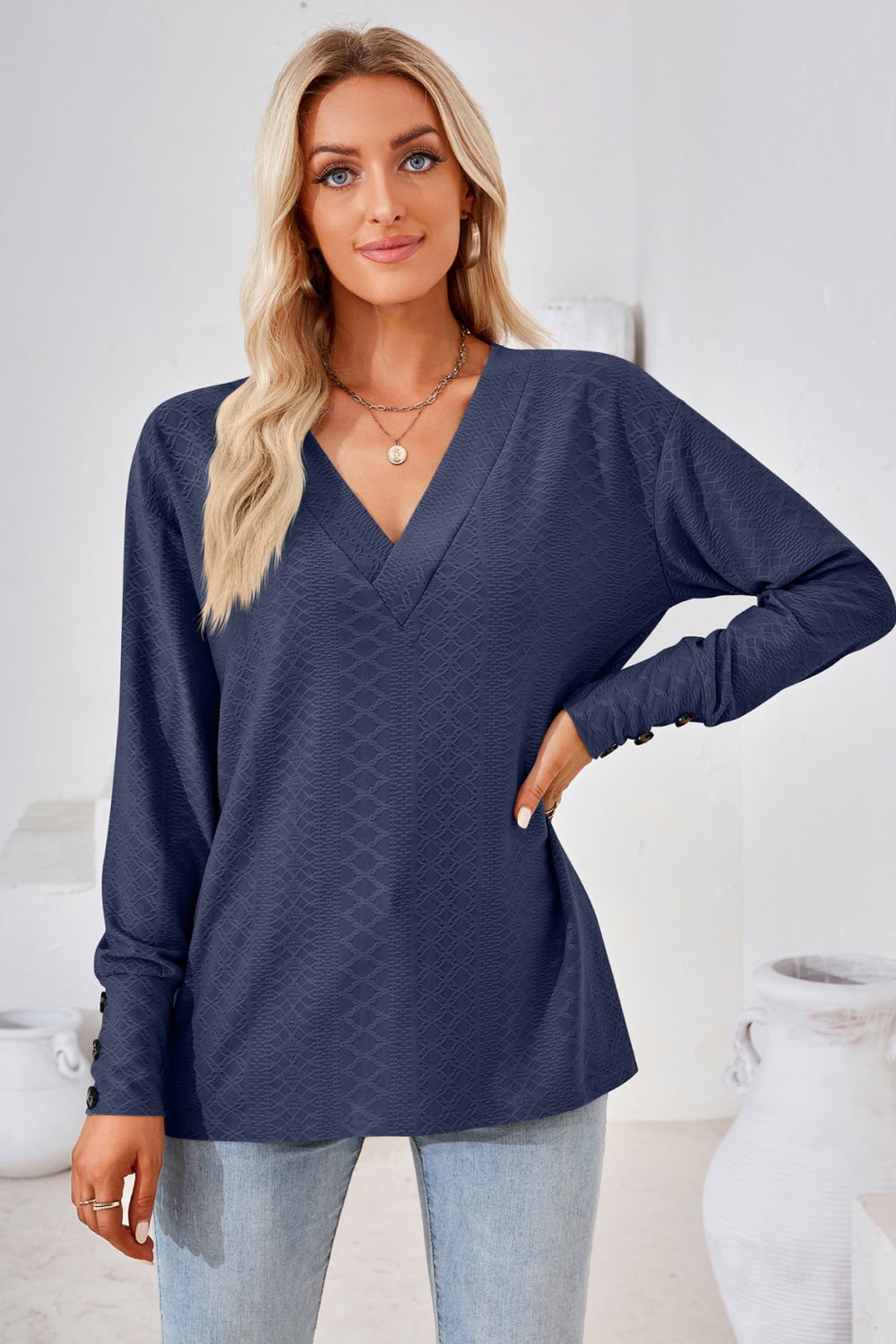 V-Neck Long Sleeve Blouse – Trendsi | ClozArt