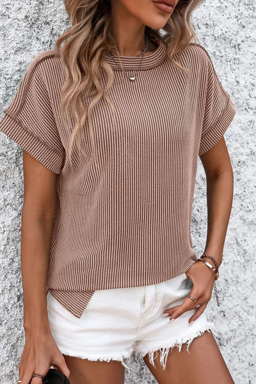 Mandy Striped Round Neck Short Sleeve T-Shirt – Trendsi | ClozArt