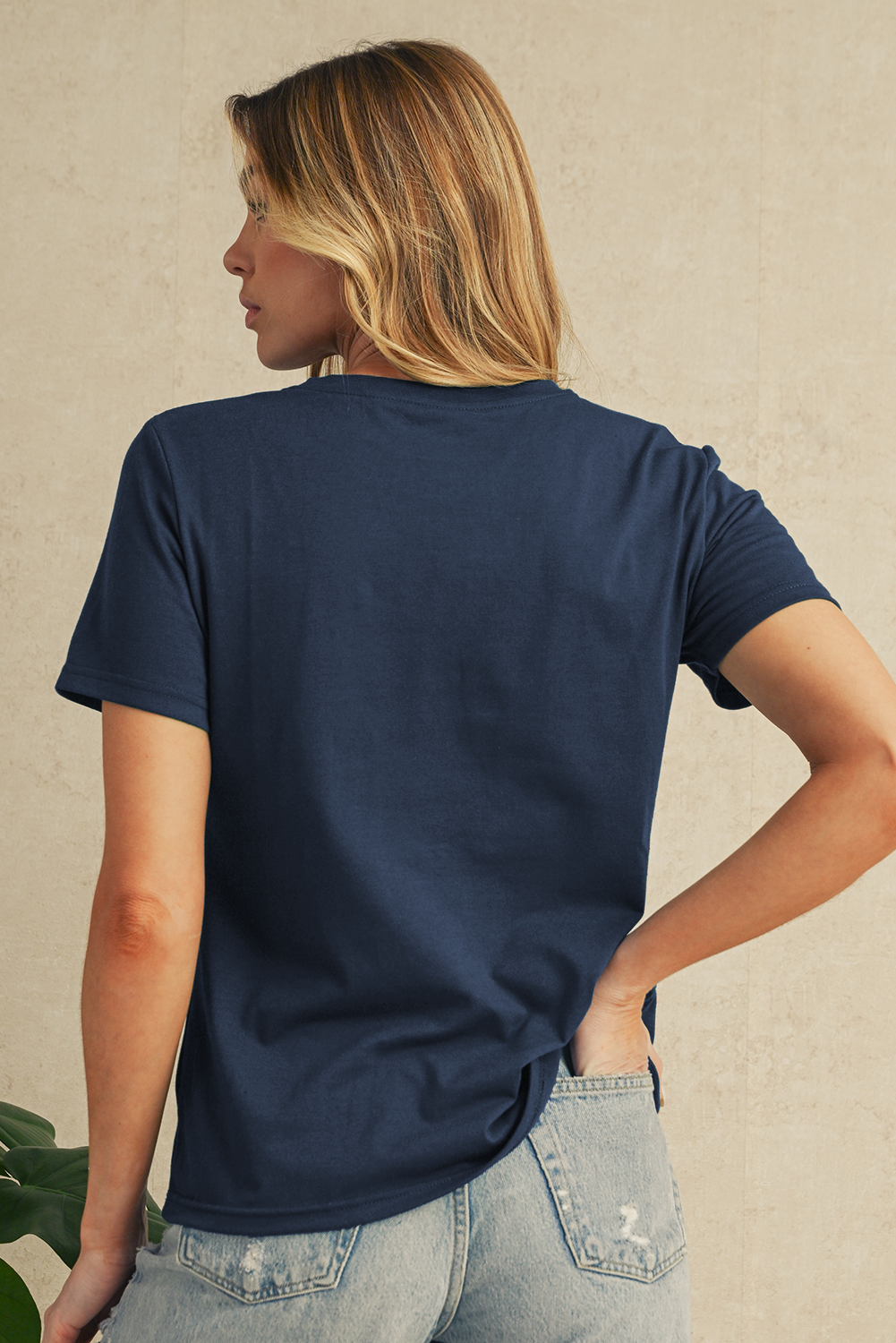 Dirty Blue Solid Color Round Neck T Shirt – Shewin | ClozArt
