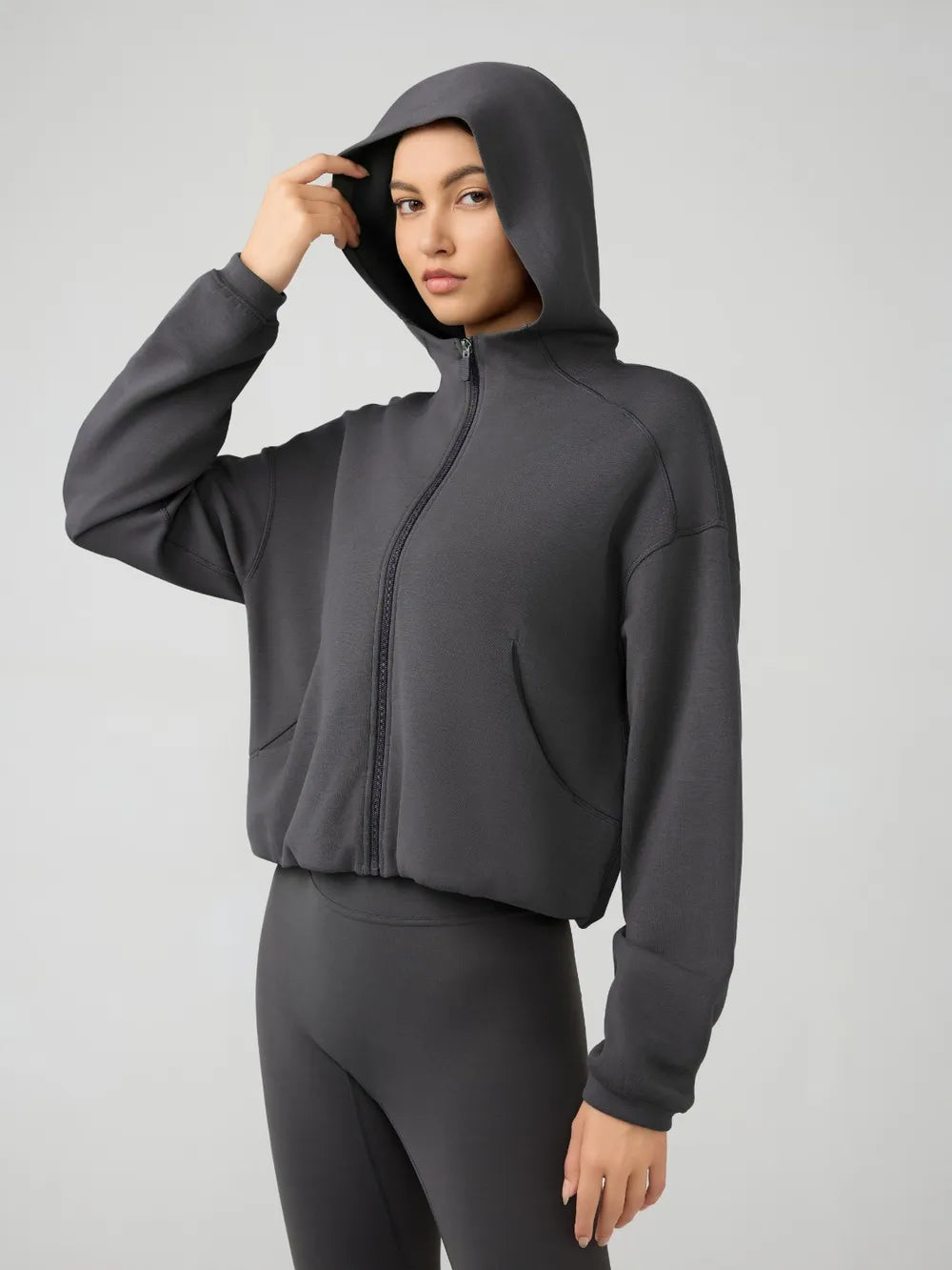 Millennia Zip Up Dropped Shouder Active Hooded – Trendsi | ClozArt