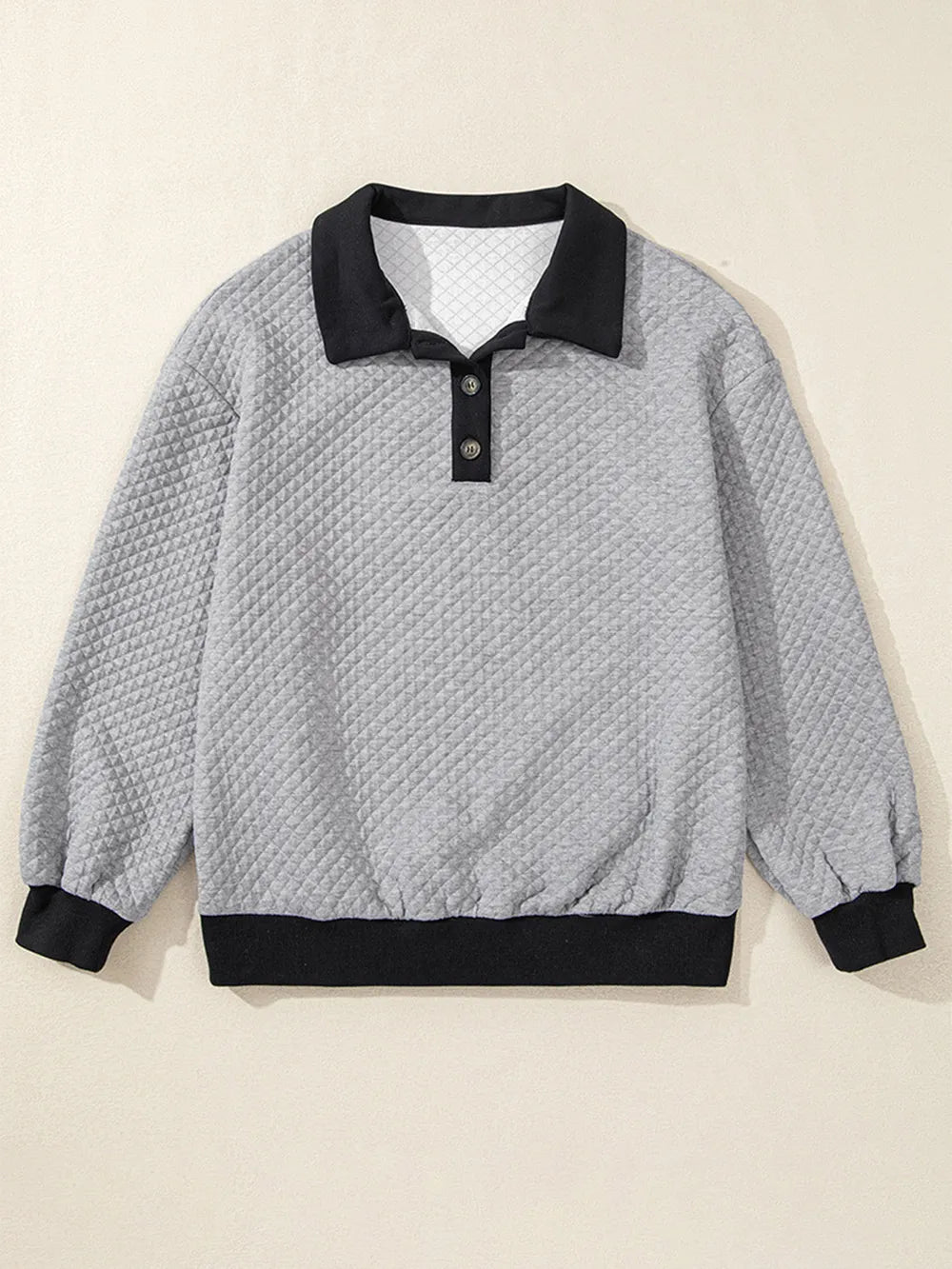 Texture Quarter Button Long Sleeve Sweatshirt – Trendsi | ClozArt