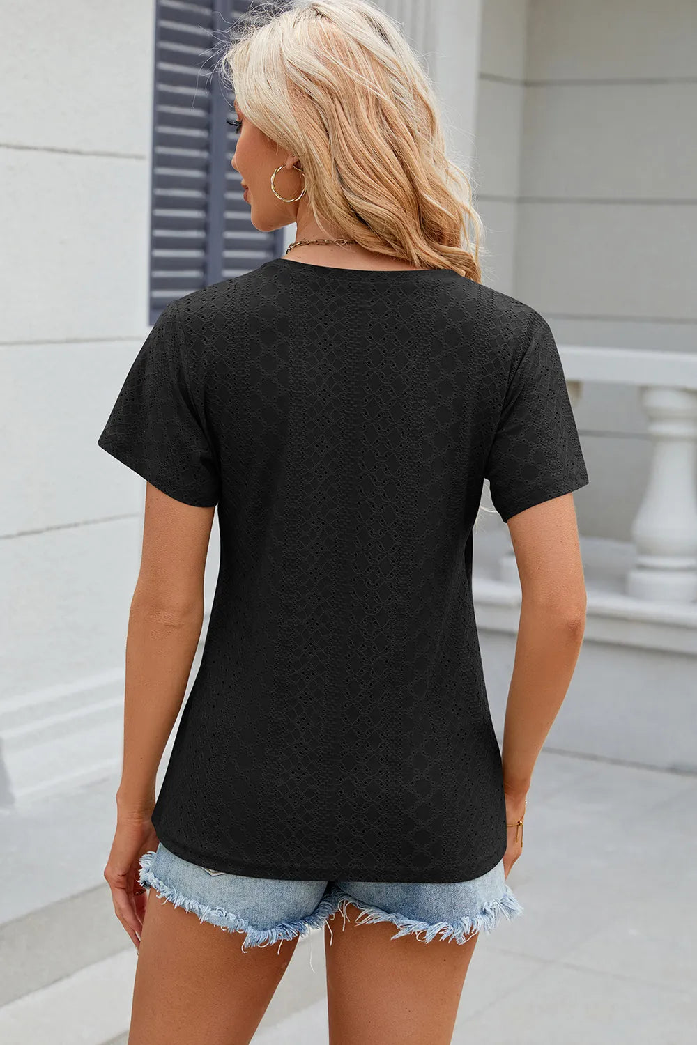 Eyelet Surplice Short Sleeve T-Shirt – Trendsi | ClozArt