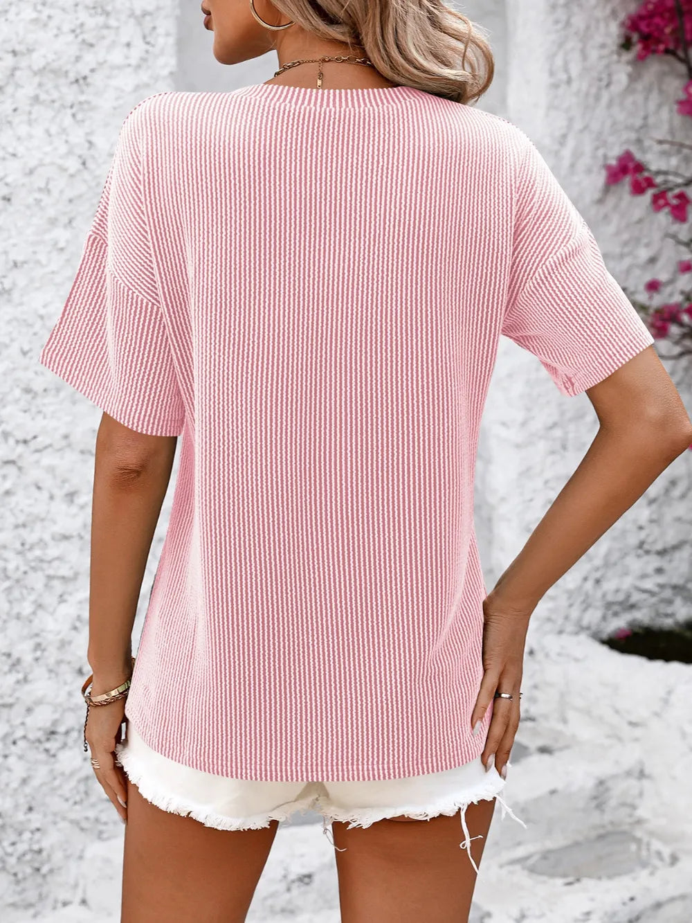 Mandy V-Neck Dropped Shoulder T-Shirt – Trendsi | ClozArt