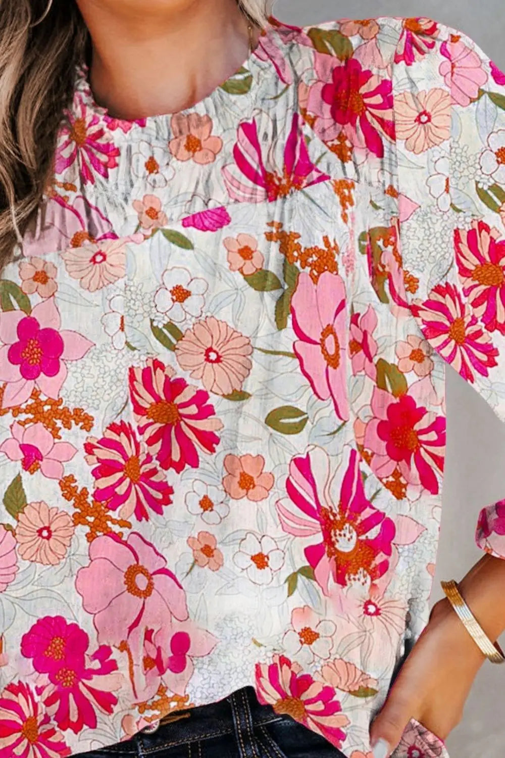 Floral Round Neck Balloon Sleeve Blouse – Trendsi | ClozArt