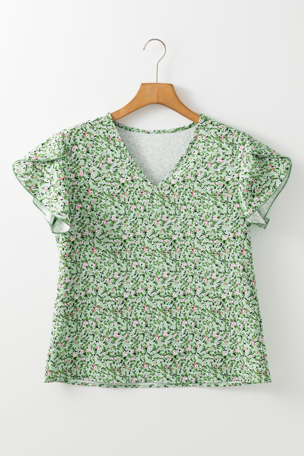 Green Boho Floral V Neck Short Sleeve Blouse – Shewin | ClozArt