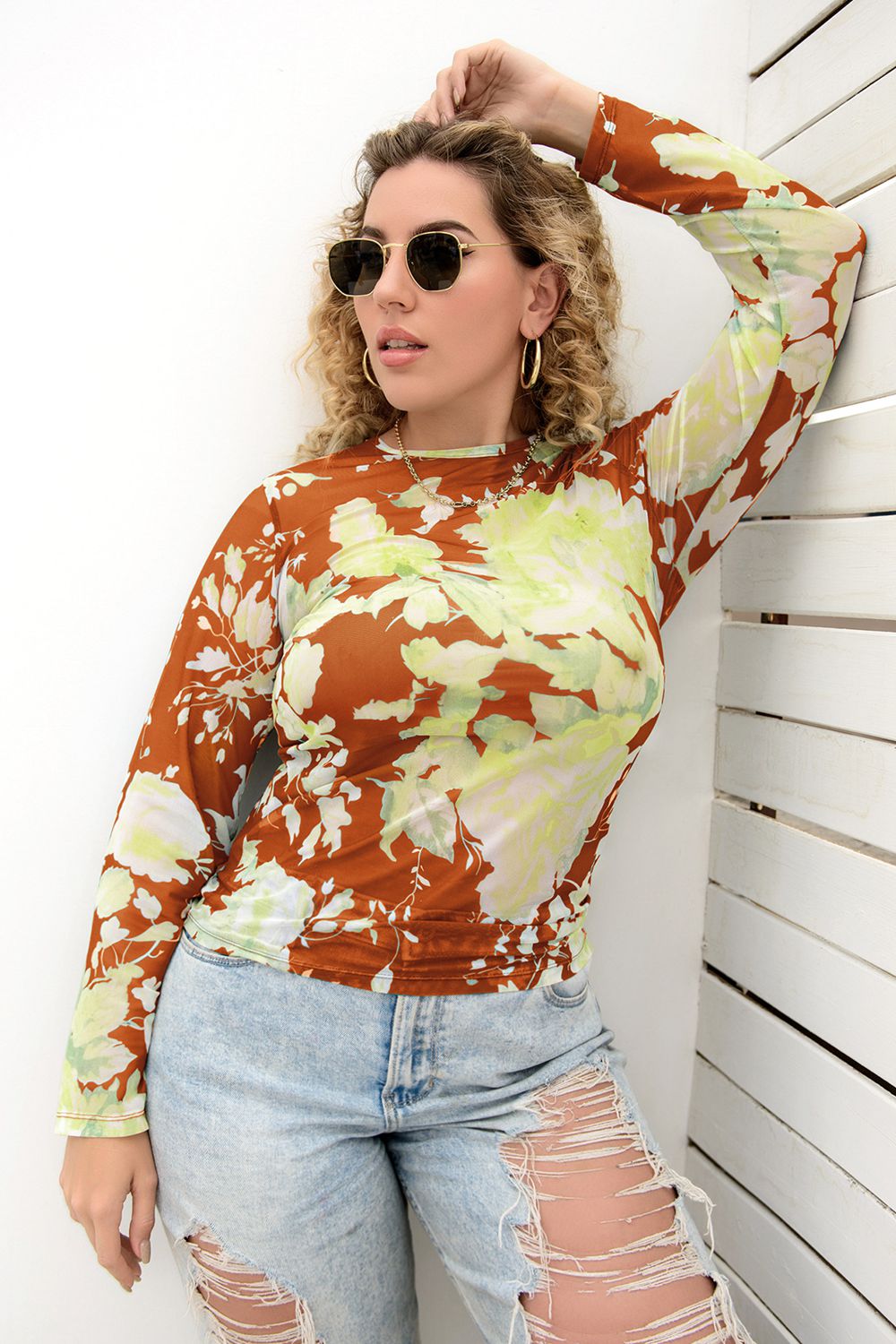 Plus Size Printed Round Neck Long Sleeve Blouse – Trendsi | ClozArt