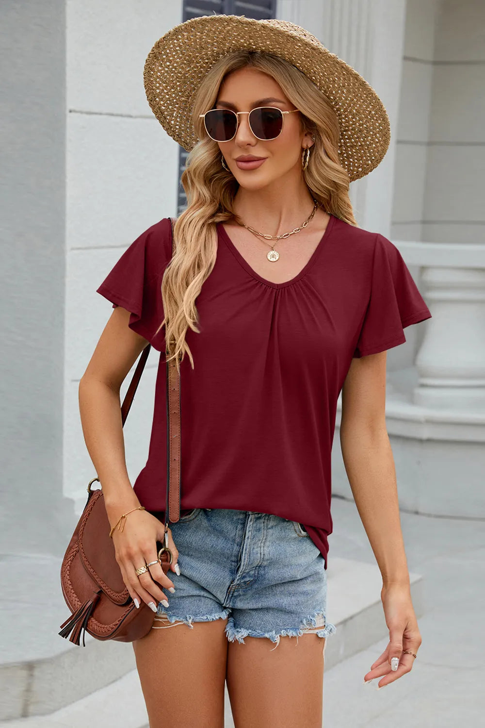 V-Neck Short Sleeve T-Shirt – Trendsi | ClozArt