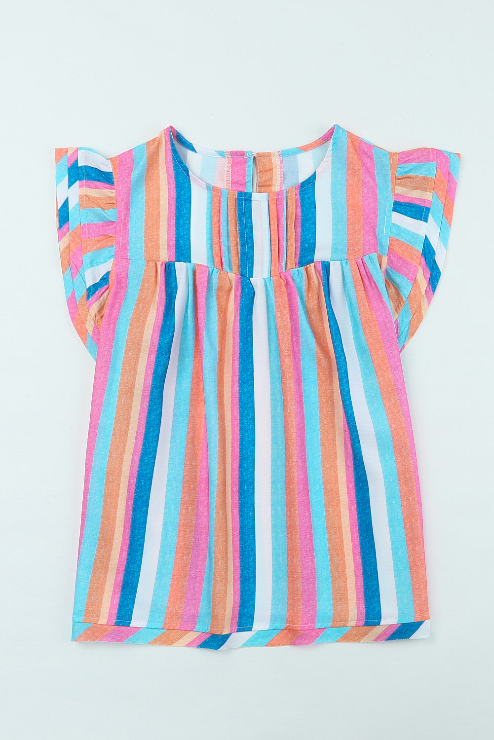 Multicolored Stripe Flutter Sleeve Blouse – Trendsi | ClozArt