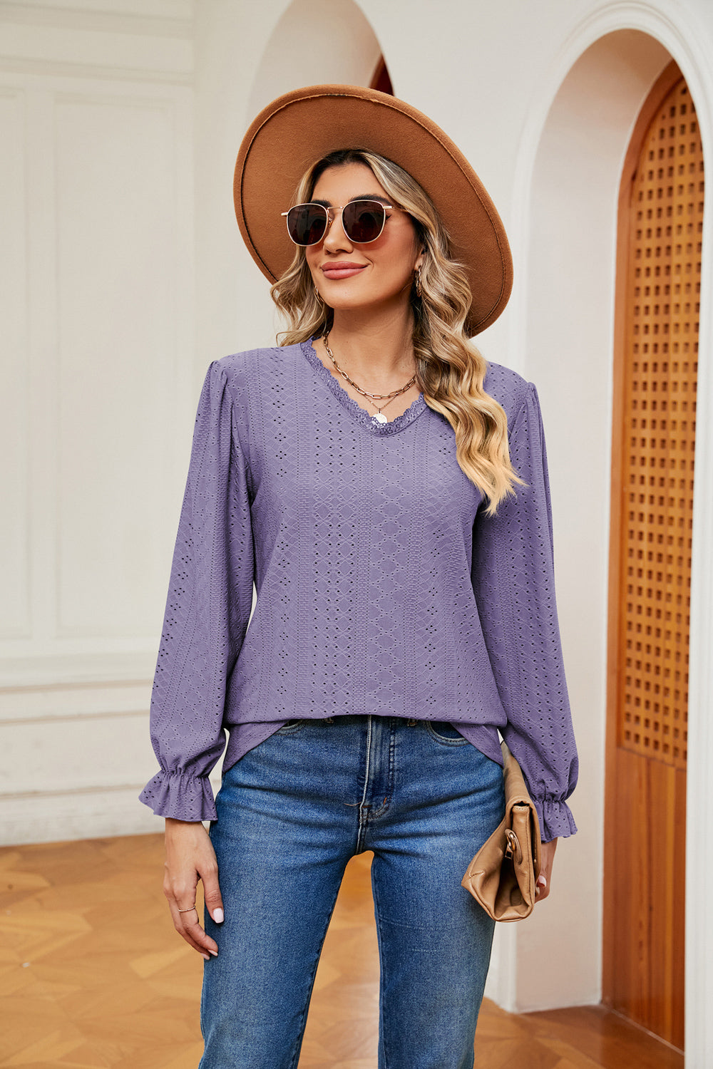 V-Neck Flounce Sleeve Blouse – Trendsi | ClozArt