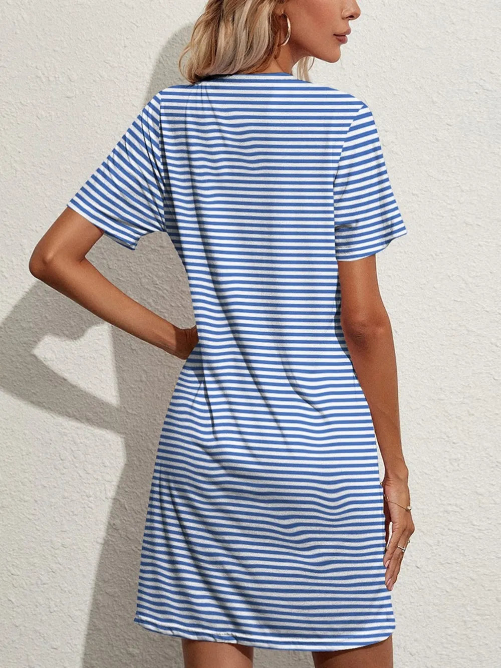 FAM-FAM Pocketed Striped Round Neck Short Sleeve Dress – Trendsi | ClozArt